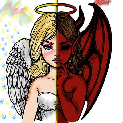 realistic angel half demon