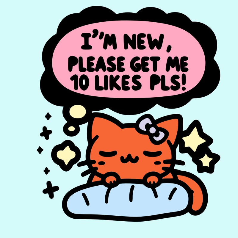 kitty taking a nap dream talking and saying "i'm new, please get me at least 10 likes pls!!"