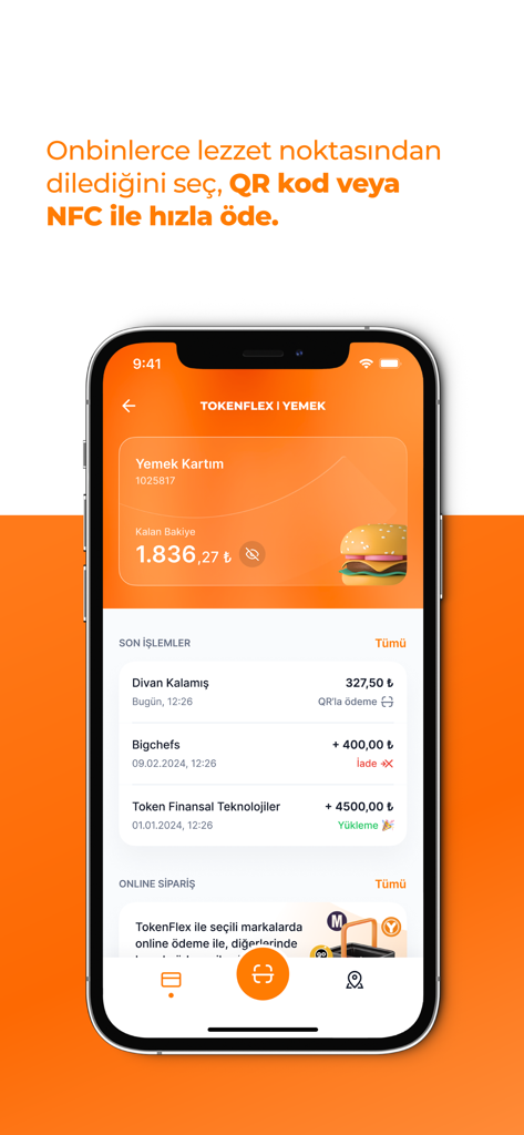 TokenFlex - TokenFlex mobile app dashboard showing meal card balance and recent transaction history