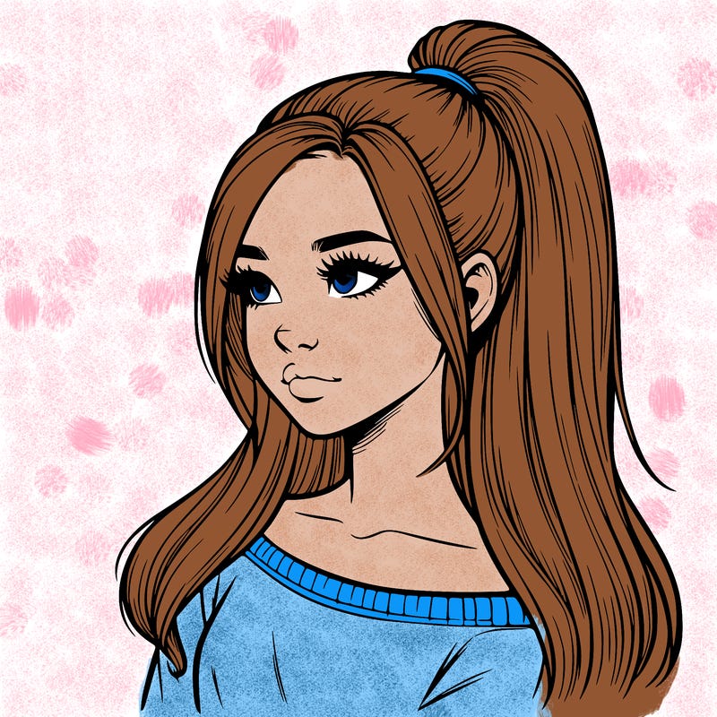 realistic girl with a high ponytail