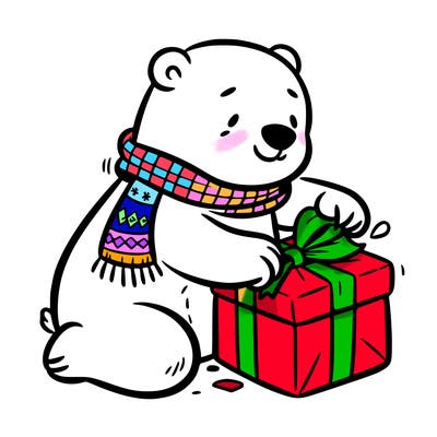 polar bear wrapping a present
