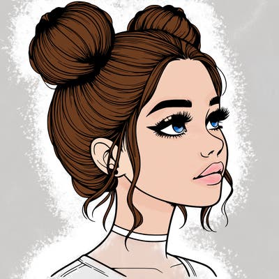 realistic girl with buns on the top of her head