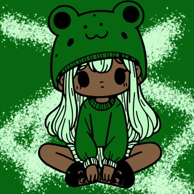 a girl wearing a frog hat and some frog socks