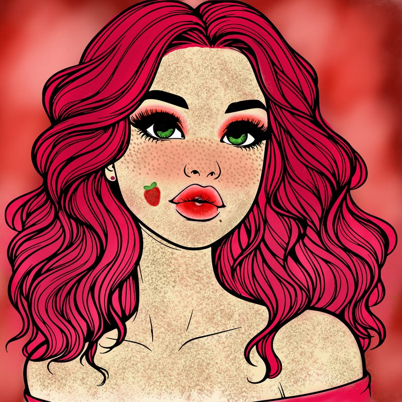 realistic girl with wavy hair and lips