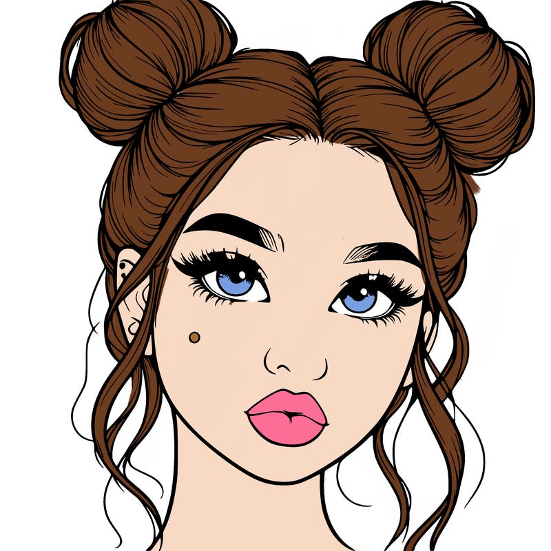 realistic girl with two buns on her hair and lips