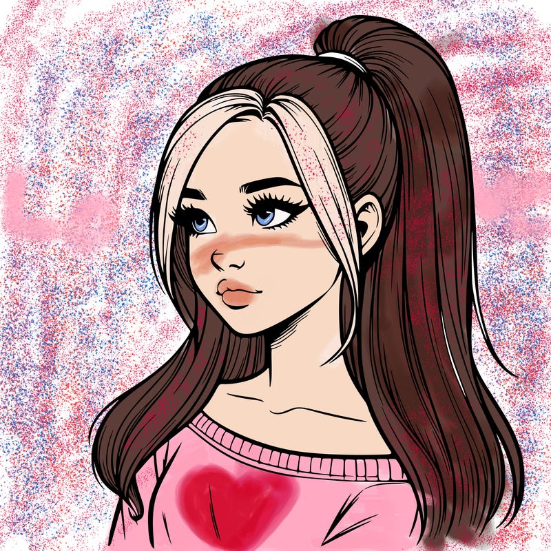 realistic girl with a high ponytail