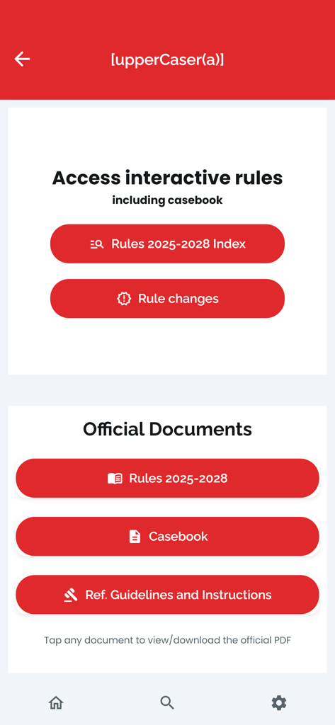 Read Volley - Read Volley app menu showing access to official volleyball rules casebook and referee guidelines