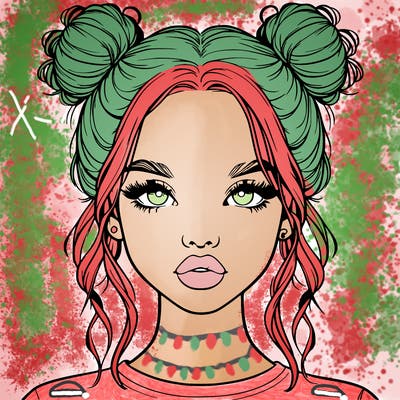 realistic girl with two buns in hair and lips