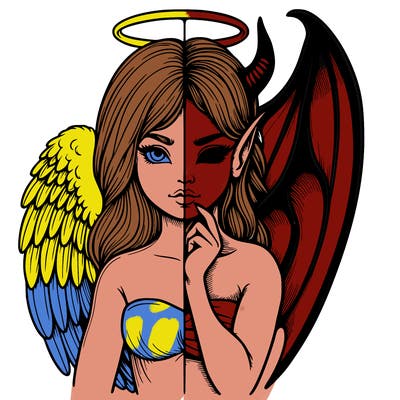 realistic angel half demon