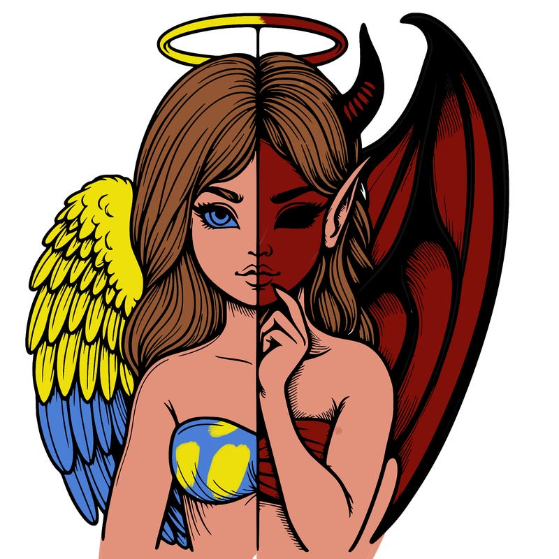 realistic angel half demon