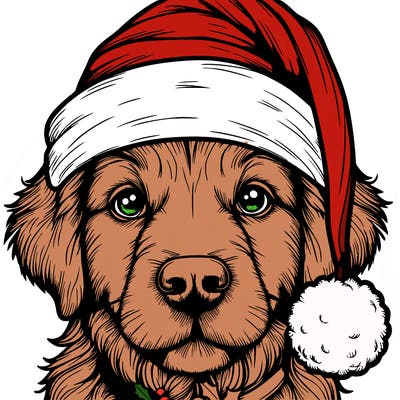 realistic dog with a christmas hat
