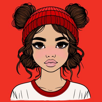 realistic girl with buns in her hair with a beanie on