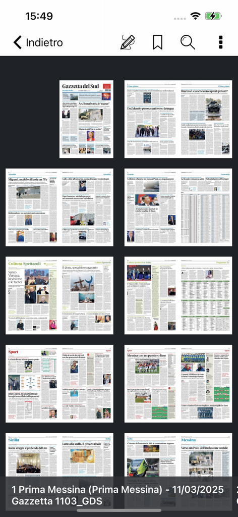 A grid of digital newspaper pages from Gazzetta del Sud covering regional news from Sicily and Calabria.