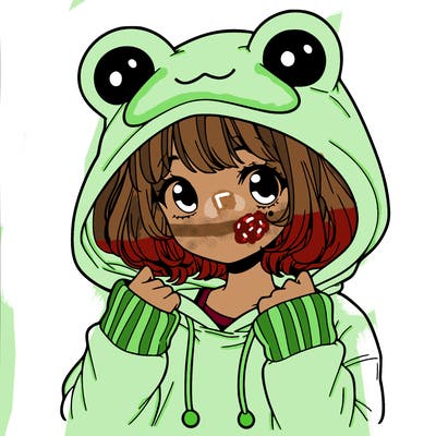 a cute teenage girl wearing a frog hoodie