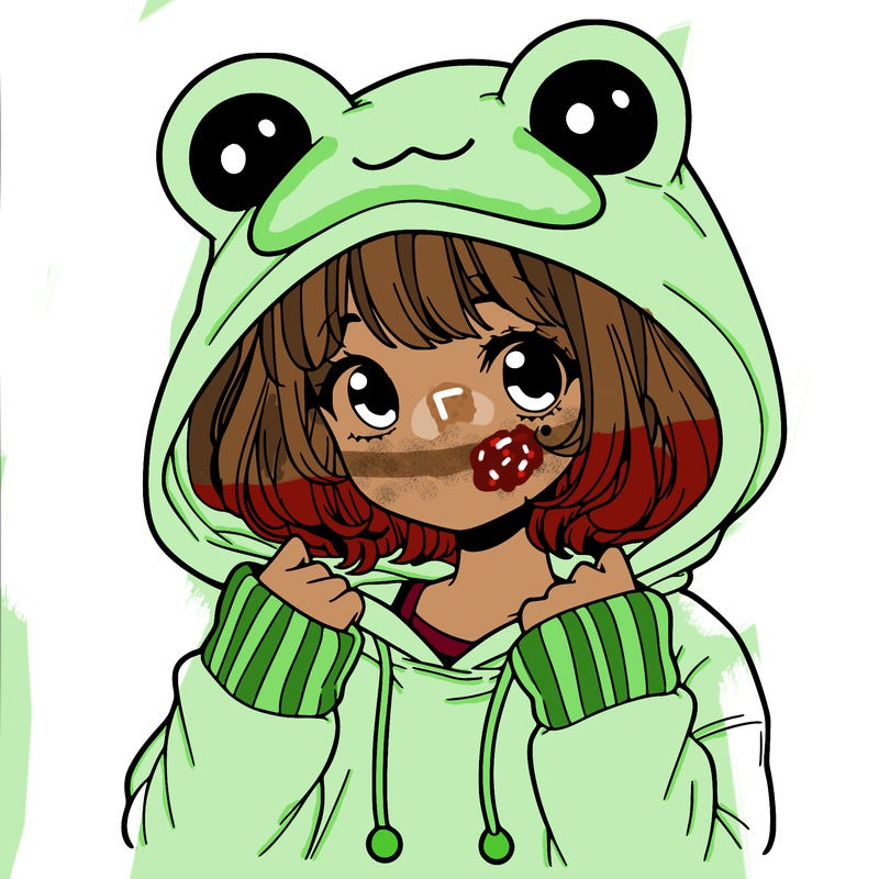a cute teenage girl wearing a frog hoodie