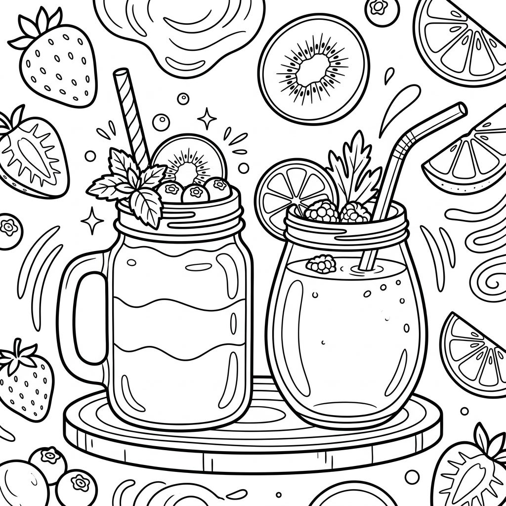 Fruit Smoothies Coloring Page for Seniors - Free Printable — Color Pop