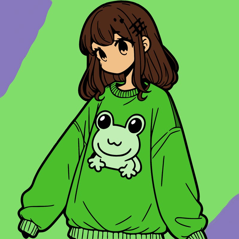 girl wearing frogging sweatshirt