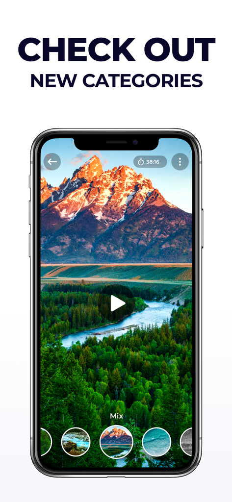 Smartphone displaying nature-themed ASMR categories in the TeasEar app