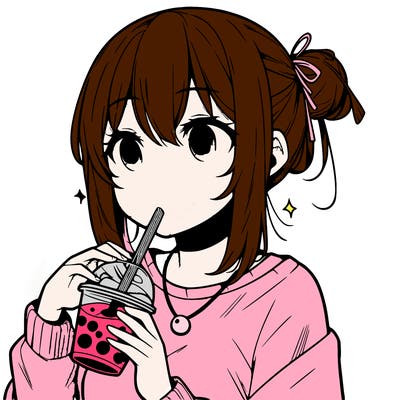 manga character drinking boba