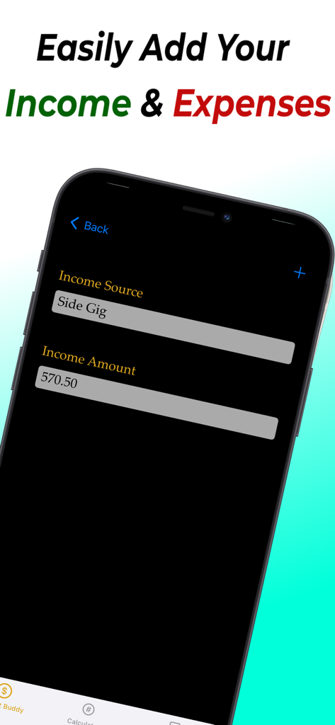 Money Buddy Expense Tracker - Screenshot of the manual income entry interface in the Money Buddy Expense Tracker app