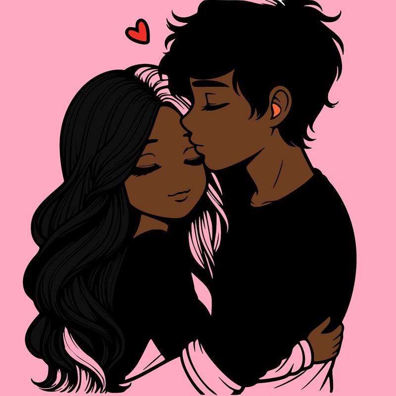 a realistic couple boy and girl hugging and kissing