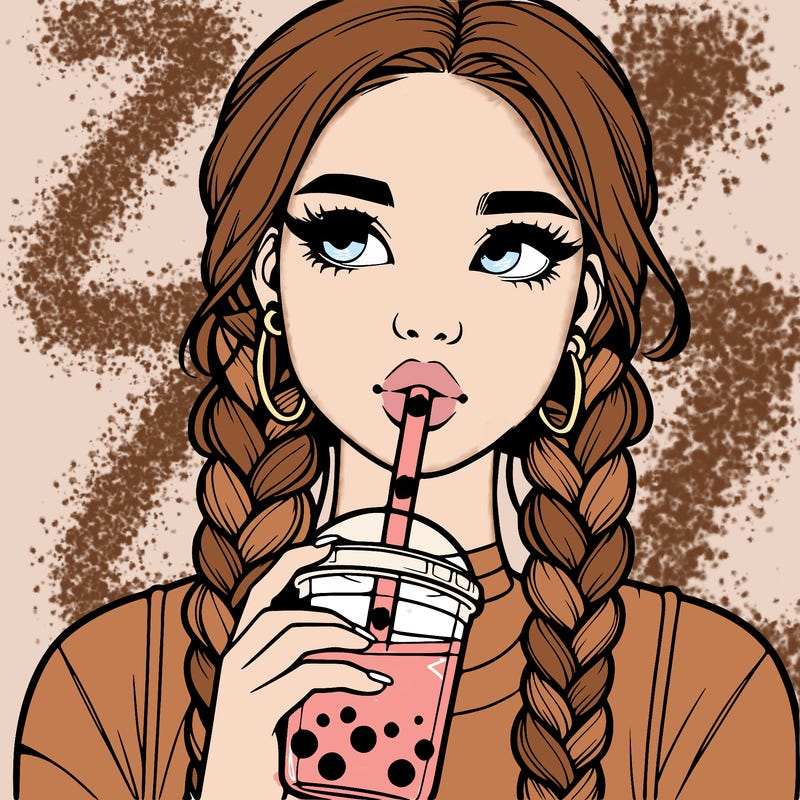 realistic girl with braided hair drinking boba