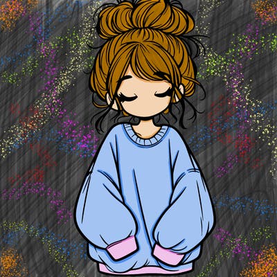 girl with baggy sweatshirt and messy bun