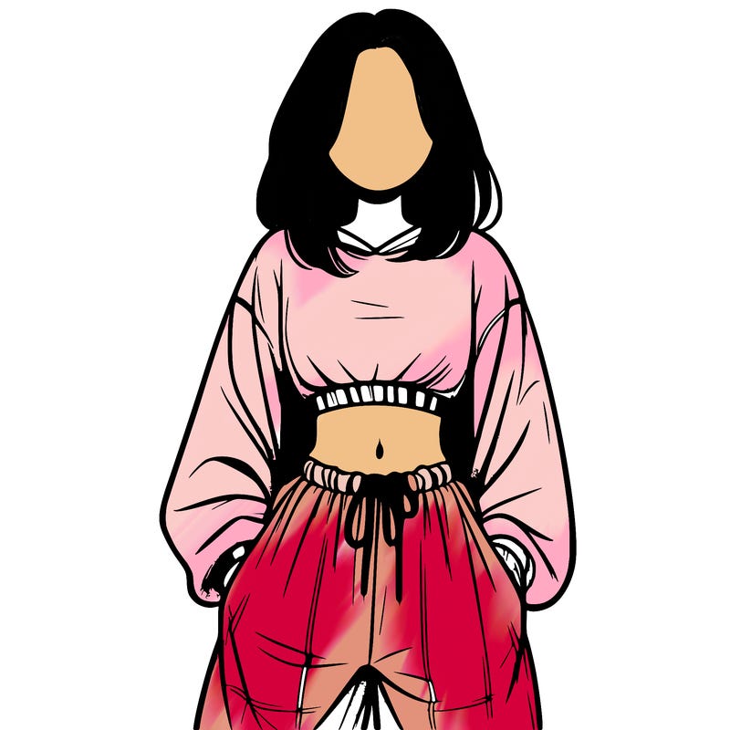 realistic girl faceless with baggy pants and a crop top