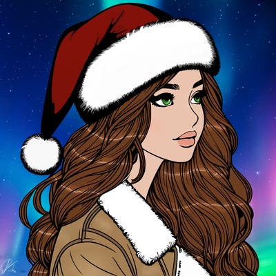 realistic girl in santa hat