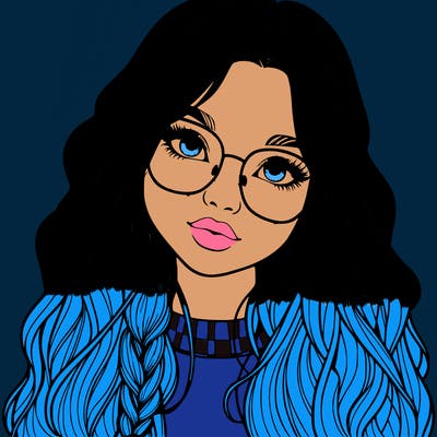 girl with long hair and freckles and glasses realistic