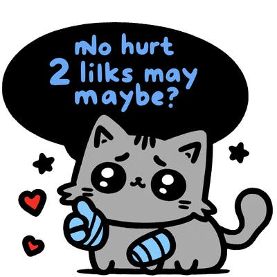 cute cat thats been hurt saiying 2 likes maybe