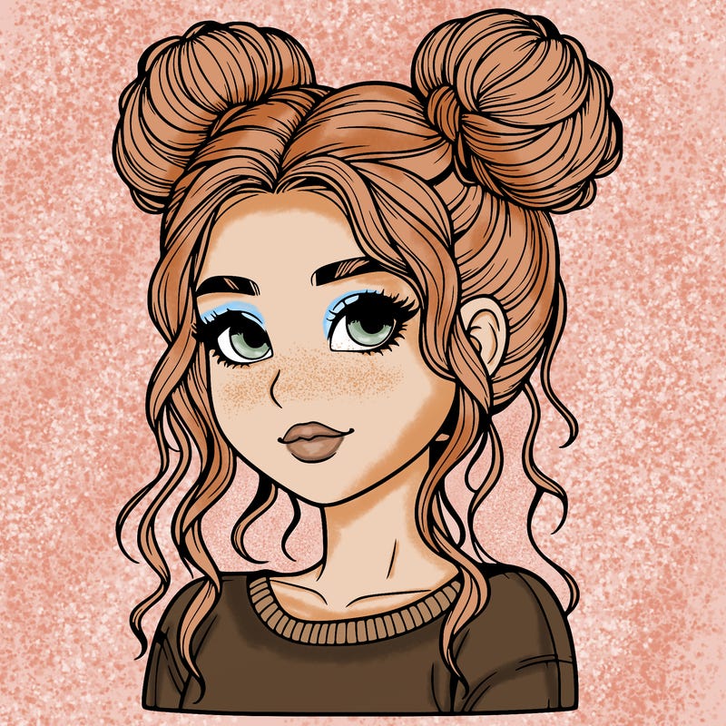 realistic girl with two buns in her hair