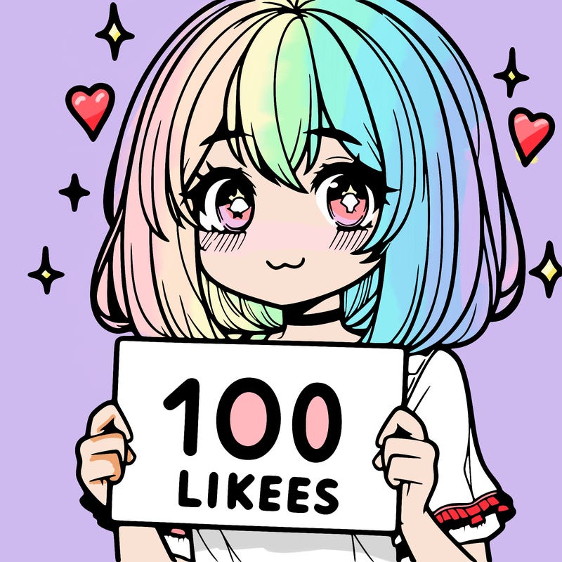 anima girl holding a 100 likes sign in her hand