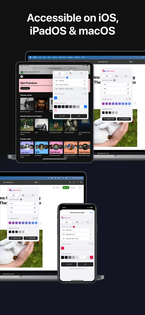 Color Sense for Safari running on iPhone iPad and Mac devices