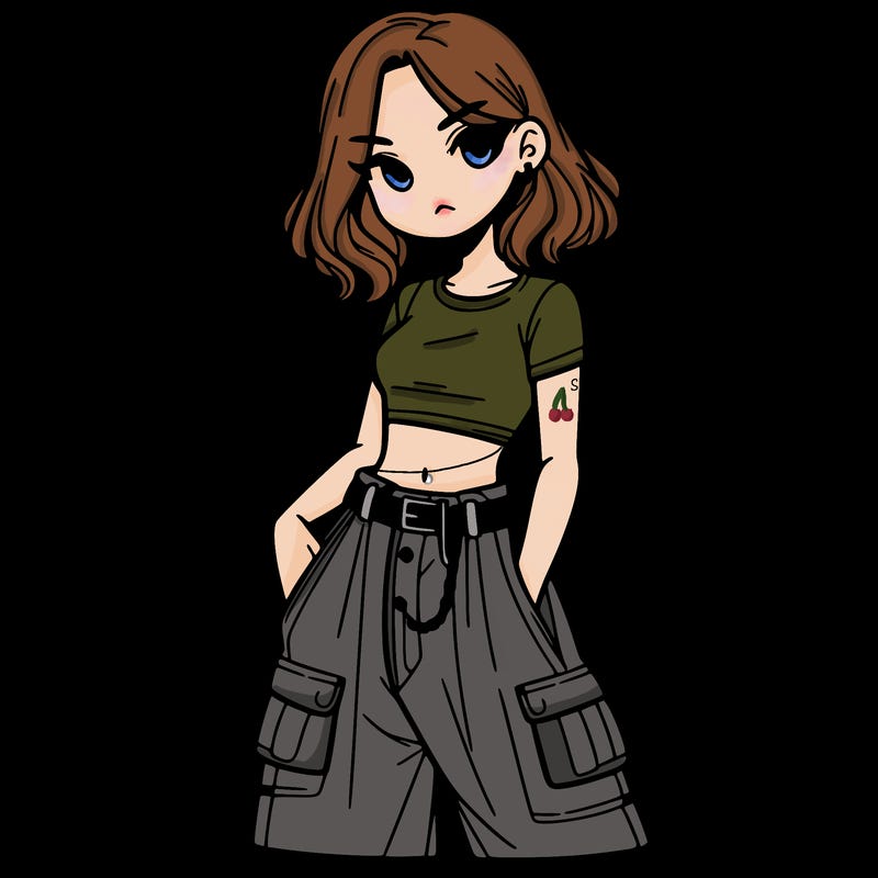 girl with crop top and baggy pants