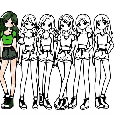 a group of girls wearing crop tops and shorts