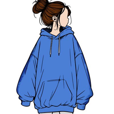 realistic girl with a oversized sweatshirt on and a bun