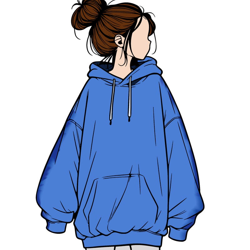 realistic girl with a oversized sweatshirt on and a bun