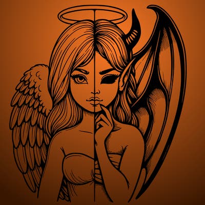 realistic angel half demon