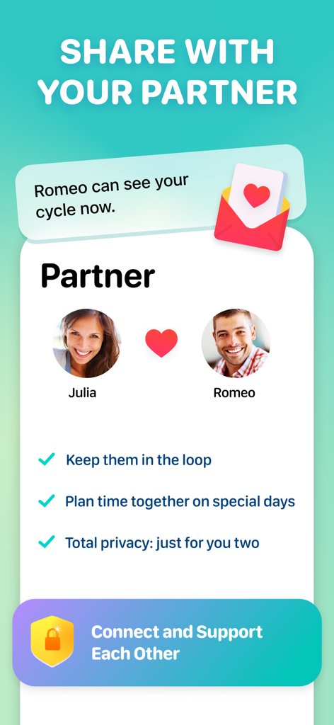 Cycles: Period & Cycle Tracker - Screenshot of the Cycles app showing the Partner Connect feature for sharing period and cycle information with a partner.