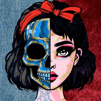 realistic girl with half skull mask