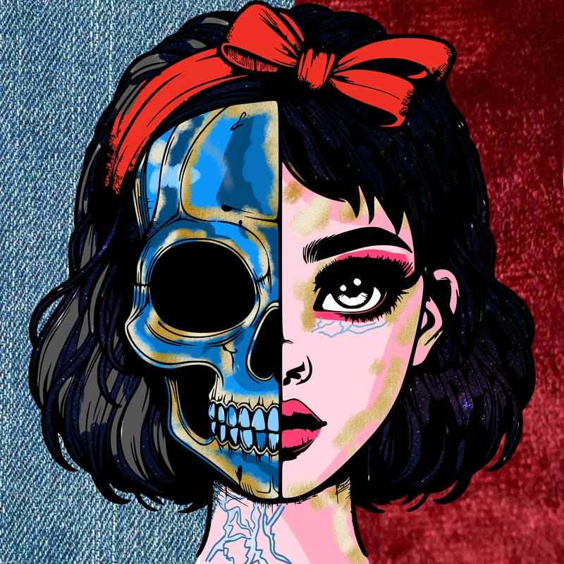 realistic girl with half skull mask