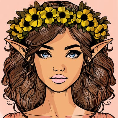 realistic female elf with flower crown