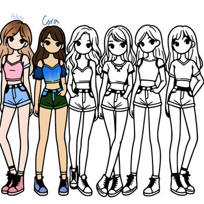 a group of girls wearing crop tops and shorts