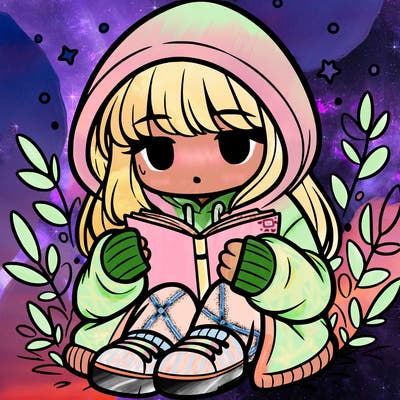 girl in oversized hoodie reading a book