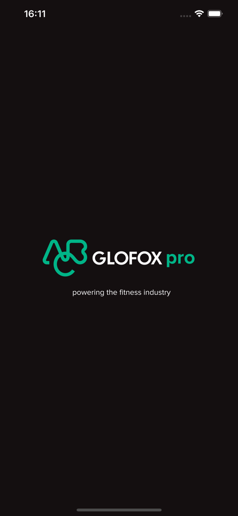 Glofox Pro - Staff App - Glofox Pro Staff App splash screen showing the company logo and tagline powering the fitness industry