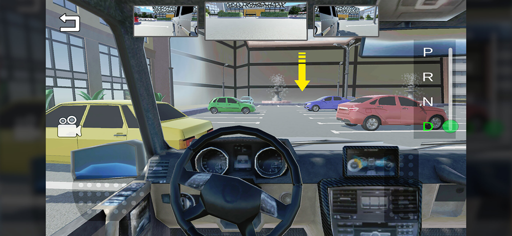 Luxury Parking - Vista en primera persona desde el asiento del conductor de un SUV en el juego Luxury Parking.