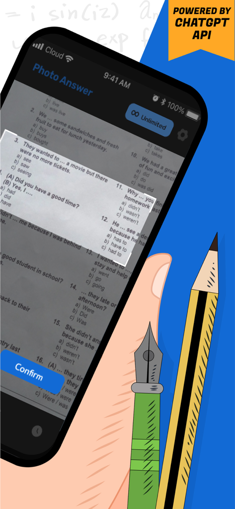 Photo Answer: Math Helper AI - The Photo Answer app scanning an English homework worksheet to provide AI generated solutions