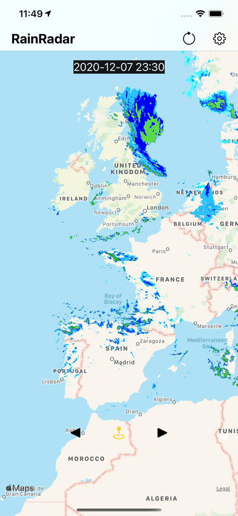 World Rain Radar - Interactive weather radar map showing rain patterns over Western Europe