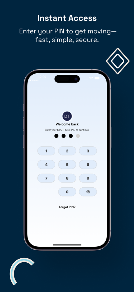 Startimes Estate - Tela de entrada de PIN de segurança para acesso instantâneo no aplicativo móvel Startimes Estate